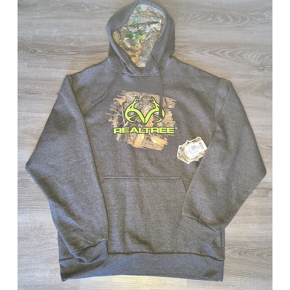 Realtree Hoodie Mens Large Gray Camo Lined Pullover Hunting Sweatshirt NWT
